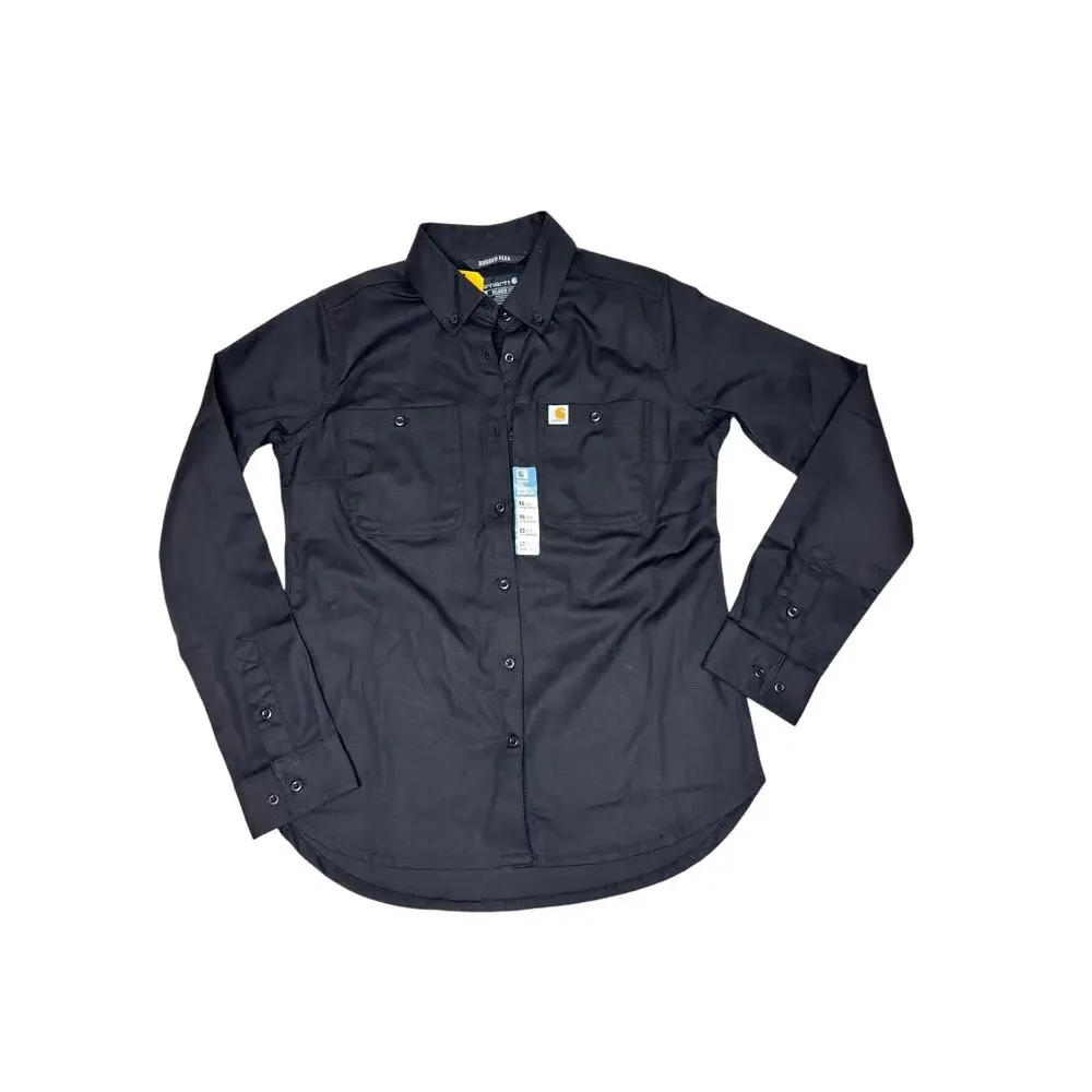 Carhartt Women’s Rugged Flex Relaxed Fit Canvas Long Sleeve Black Work Shirt XS - Picture 1 of 7